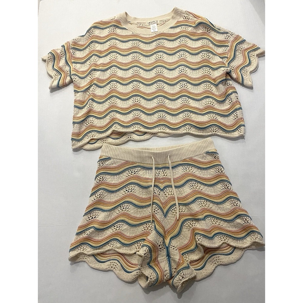 L Space Sweater Top & Shorts Set Crochet Knit. Medium